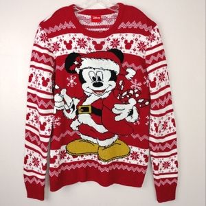 NWOT Official Disney Brand Crewneck Knit Mickey Mouse Fair Isle Festive Sweater